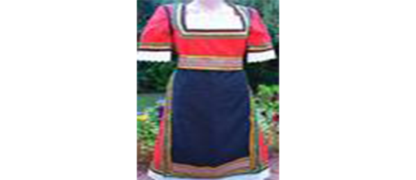 Женска носия -червена с черна престилка, зелена шивица / National costume for women - red with black apron